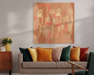 Retro botanisch in neonroze en bruin. van Dina Dankers