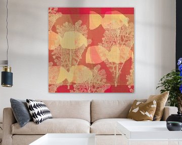 Retro abstract botanisch in geel, roze, bruin. van Dina Dankers
