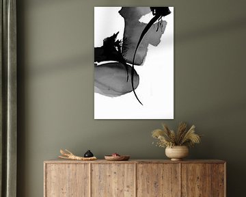Inktstroom - Zwart-wit abstracte penseelstreek print van Ela Szczepaniak van Ela Szczepaniak