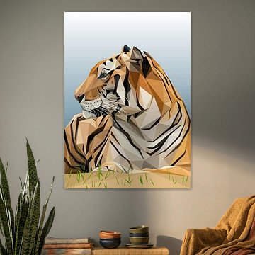 Abstract Tiger Sitting Down Low Poly