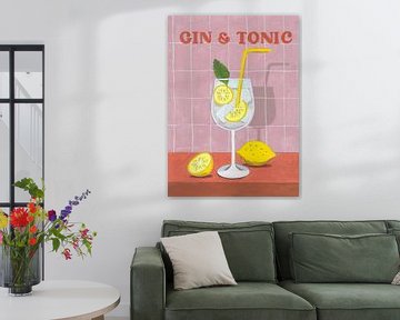 Gin & Tonic, Stilleven Zomer Cocktail heldere kleuren van Caroline Bonne Müller