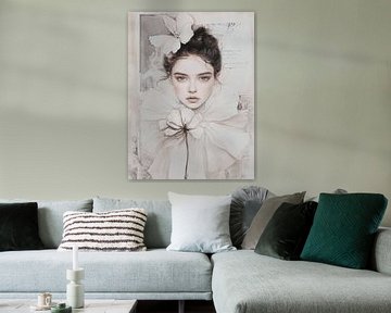 Vintage portret in mixed media stijl van Carla Van Iersel