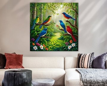Buntes Vogelparadies - Vögel Malerei von ComfortQ