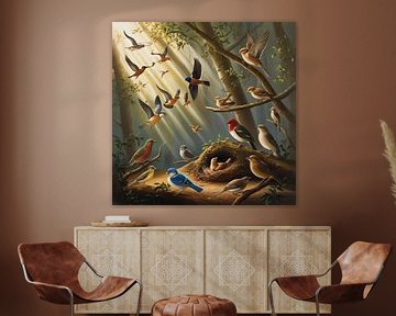 Leven en licht - Bruine Vogel schilderij van ComfortQ