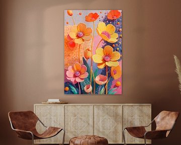 Fantasie Bloesemtuin in de Lente - Pop Surrealisme Schilderij van FRESH Fine Art