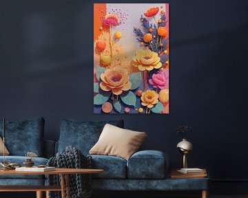 Fantasie bloemen boeket in de lente - Pop surrealisme schilderij van FRESH Fine Art