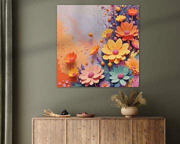 Fantasie bloemen tuinlandschap in de lente - Pop surrealisme schilderij van FRESH Fine Art