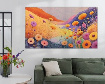 Fantasie bloemenweide in de lente - Pop surrealisme schilderij van FRESH Fine Art