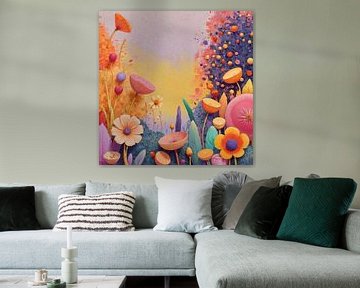 Droombloesemtuin in de lente - Pop surrealisme schilderij van FRESH Fine Art