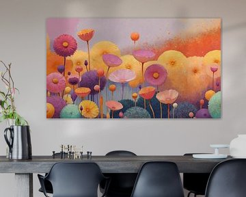 Droombloesemlandschap in de lente - Pop surrealisme schilderij van FRESH Fine Art