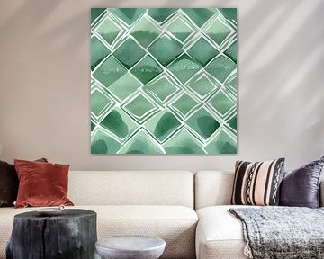 Groene abstract vis schubben - Art Deco Schilderij 1.0 van ComfortQ