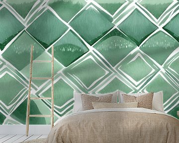 Groene abstract vis schubben - Art Deco Schilderij 1.0