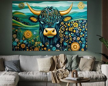 Schotse hooglander en bloemen van Art & Soul Creations