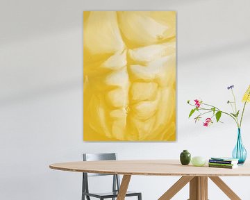 Gespierd mannelijk bovenlijf Vrolijk Geel van Krista Kitsz Art