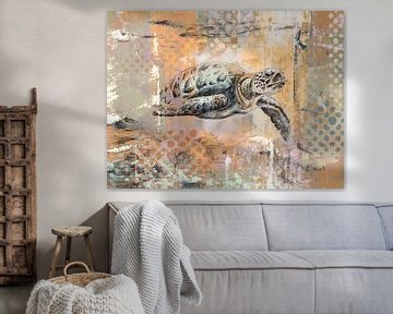Zeeschildpad tekening in warme kleuren