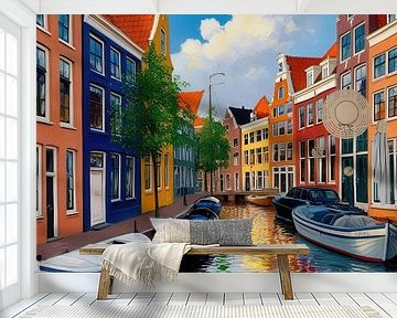 Colourful Utrecht Canal House Painting by ComfortQ