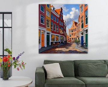 Schilderij Utrecht - Kleurrijke straat met fietsen van ComfortQ
