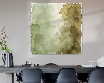 Abstract Olijfgroen Kleurrijke Aquarel Minimalist Schilderij van ComfortQ