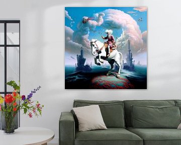 Ruiter Surreal Paard Olifant Planeet Wolken Torens Mysterie