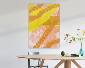 Kleurrijke abstracte kunst in geel, oranje, roze en wit. van Dina Dankers