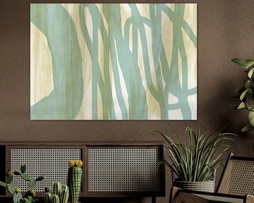 Abstrakte Linien in Hellgrün, Beige und Weiß. von Dina Dankers
