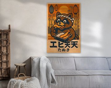 Tanuki's Tempura Festival - Illustratie Retro Japan van Jordan Fenix Gallery