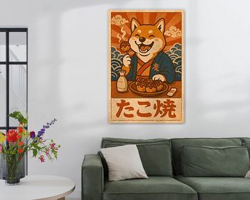 Shiba-Inu's straatvoedselgeluk - Retro Japan-illustratie van Jordan Fenix Gallery