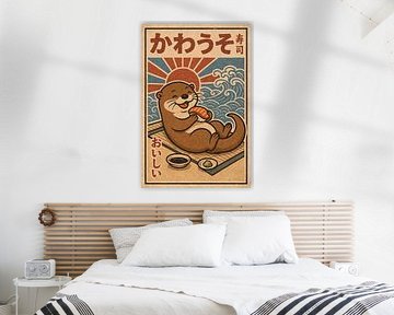 Cute otter with fish snack - Retro Japan illustration by Jordan Fenix Gallery