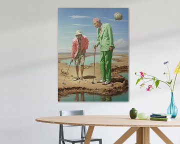 strand golfen oude mannen surrealistisch landschap bizar onwerkelijk van gm_designs