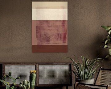 Abstract minimalist landscape in white, dark red and terracotta. by Dina Dankers