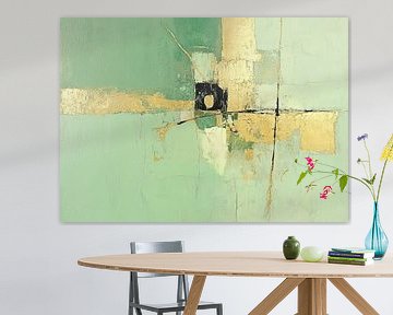 Groen Abstract | Oude Textuur in Groen en Goud van Zen en Meer