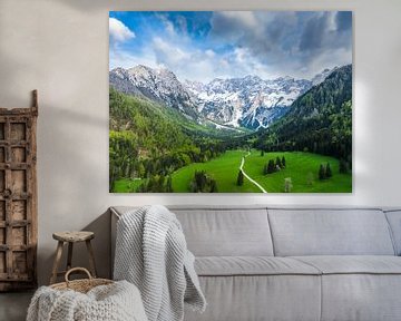 Zgornje Jezersko vallei vanuit de lucht gezien in de lente van Sjoerd van der Wal Fotografie