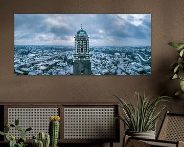 Zwolse Peperbus kerktoren tijdens een koude winter zonsopgang van Sjoerd van der Wal Fotografie