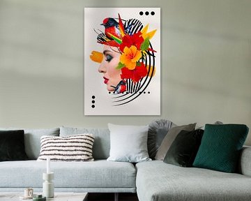 Flower woman rood oranje van Postergirls