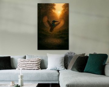 Magische Ochtend: Vliegende IJsvogel in de Dauw van But First Framing