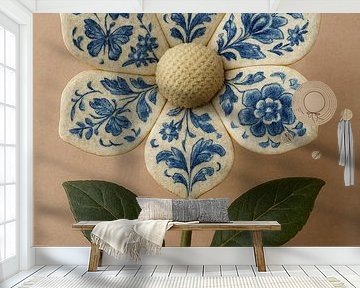 Kunstvolle Blume: Handbemalte Kreation mit Delfter Blauem Design