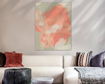 Abstracte Botanische Gemengde Media - Zachte Pastel Penseelstreken op Linnen Textuur I van Dina Dankers