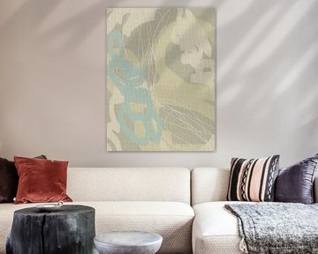 Abstracte Botanische Gemengde Media - Zachte Pastel Penseelstreken op Linnen Textuur III van Dina Dankers