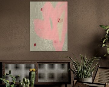 Abstracte Botanische Gemengde Media - Zachte Pastel Penseelstreken op Linnen Textuur IV van Dina Dankers