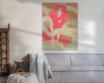 Abstracte Botanische Gemengde Media - Zachte Pastel Penseelstreken op Linnen Textuur VIII van Dina Dankers