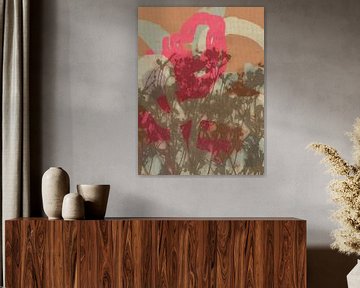 Kleurrijke botanische kunst in bruin, roze, terra. Monotypes weidebloemen. van Dina Dankers