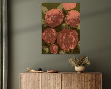 Botanische kunst in bruin, groen, roze. Monotypes weidebloemen. van Dina Dankers