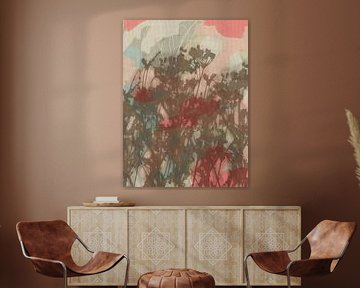 Colorful Botanical art in pink, brown, white, grey. Meadow Flower Monotypes. by Dina Dankers