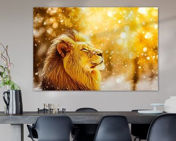 Leeuw in gouden sneeuwlicht van Art & Soul Creations