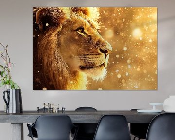 Majestueuze leeuw in gouden sneeuw van Art & Soul Creations