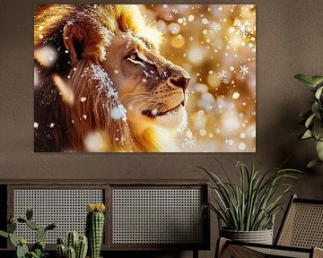 Leeuw met sneeuwvlokken portret van Art & Soul Creations