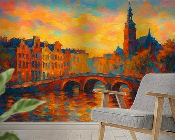 Bezaubernder Sonnenaufgang über der Brücke: Amsterdam in bunter Farbe