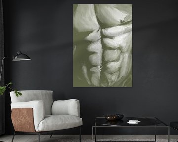 Gespierd mannelijk bovenlijf olijfgroen van Krista Kitsz Art