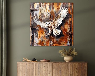 Uil vogel graffiti roest container deur metaal stedelijke wildheid van gm_designs