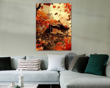 Japan huis herfst esdoorn bladeren traditionele sereniteit